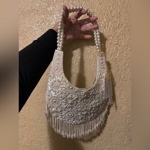 Viral Elegant Cream Beaded Handbag